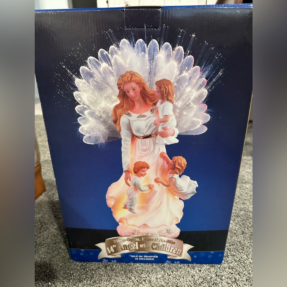 Vintage Fiberoptic Porcelain Angel Figurine with Children